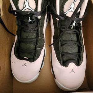 Nike Air Jordan 6 Rings Black Pink Foam 323419-014 Shoes - Girl's Size 5Y, USED